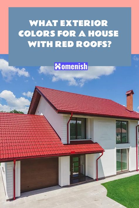 Red roof tiles add a pop of color to any home and can be coordinated with a variety of exterior color schemes. While traditionally found on Spanish-style or Mediterranean homes, red roofs are now a popular choice for many homeowners. In this post, we’ll help you navigate the process of choosing the best exterior colors to complement your red roof House With Red Roofing, Red Roof Tiles Exterior Paint Colors, Red Spanish Tile Roof House Colors, Red Roof White House, Exterior House Colors With Red Roof, House Colors With Red Roof, Burgundy Roof House Colors, Brick House With Red Roof, Red Roof Exterior Paint Colors