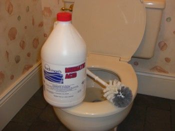 The normal toilet bowl cleaners you get at the grocery often don’t have the power to really clean a toilet. You may need to use muriatic acid. PHOTO CREDIT:  Tim Carter Best Toilet Bowl Cleaner, Muriatic Acid, Toilet Bowl Stains, Toilet Stains, Toilet Bowl Cleaners, Hydrochloric Acid, Clean Bathroom, Toilet Bowl Brush, Cleaning Tricks