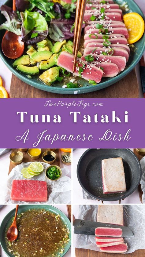 Tuna Tataki Ponzu Sauce Dishes, Asian Tuna Steak Recipes, Tuna Tataki Recipe, Tataki Sauce Recipe, Yellowfin Tuna Recipe, Raw Tuna Recipe, Seared Ahi Tuna Recipe, Ponzu Sauce Recipe, Ahi Tuna Recipe