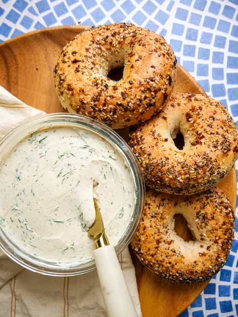 Whipped Dill & Caper Cream Cheese (Dairy Free) Chef Bai, Dill Cream Cheese, Cheese Vegan, Dairy Free Cream Cheese, Vegan Recipes Beginner, Refined Coconut Oil, Homemade Bagels, Natural Food Coloring, Dairy Free Cheese