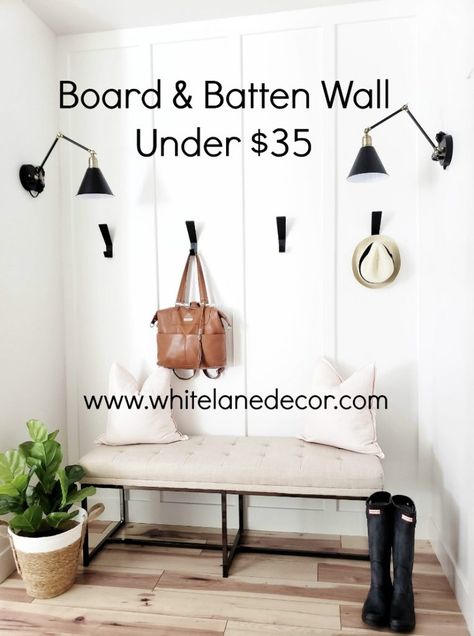 Mudroom Styling, Ceiling Board And Batten, Black Mudroom, Diy Board And Batten Wall, Modern Wall Hooks, Lily Jade, Batten Wall, Mudroom Ideas, Board And Batten Wall