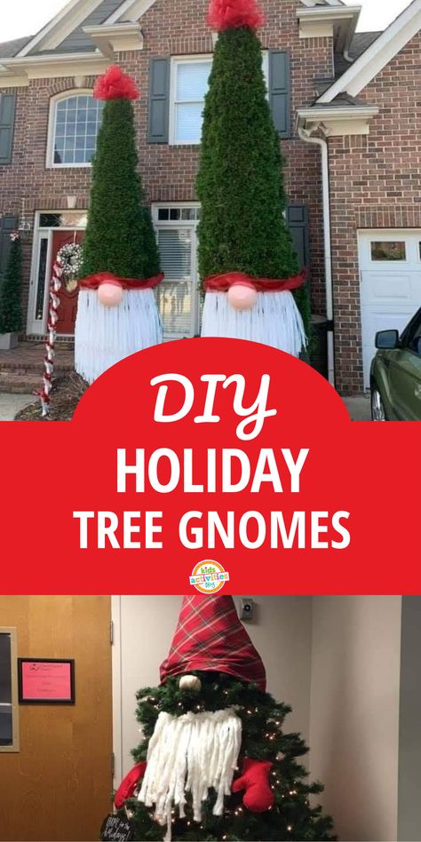 When it comes to Christmas decorations, I’m a big fan of buying them pre-made and ready for me to display. But then I saw the DIY tree gnome craze, and I thought, hey this is something even I can do. Gnome Outdoor Tree, Diy Tree Gnomes, Gnomes On Trees, Outdoor Gnomes Christmas Tree, Diy Outdoor Santa Claus, Outdoor Christmas Gnomes Diy How To Make, Gnome Trees Christmas Outdoor, Christmas Knomes Evergreen Tree, Gnome Decorated Christmas Tree