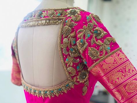 MERAKI- The Luxury Boutique on Instagram: “#bridal#prewedding#southindianbride#southindiansaree#kanchipuramsaree#chicblouses#designerblouses#merakicollection @missblouses @blousehub…” Pink Blouse Designs, Latest Bridal Blouse Designs, Rakhi Design, New Saree Blouse Designs, Wedding Saree Blouse Designs, Traditional Blouse Designs, Sari Blouse Designs, Design Page, Wedding Blouse Designs