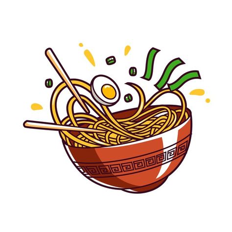 Noodle bowl asia food Premium Vector | Premium Vector #Freepik #vector #ramen-noodles #ramen #miso #noodle-bowl Bowl Of Noodles Illustration, Noodle Bowl Design, Asian Food Cartoon, Noodle Bowl Illustration, Kdrama Food, Asia Drawing, Asian Food Illustration, Seafood Mushrooms, Soup Illustration