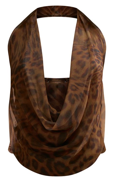 Inject some on-trend animal prints into your weekend look with this brown mesh printed halter neck top. Brought to you in a brown mesh material with a halterneck design, an leopard print and a plunging neckline, how can you resist? Style this mesh top with shorts, court heels and statement gold accessories for a look that is sure to make heads turn. Length approx 48cm/19inch (Based on a sample size UK 8) Model wears size UK 8/ EU 36/ AUS 8/ US 4Model Height - 5ft 6inchp]:!mb-0inch>Category: TopsProduct type: Cami TopColour: BrownMaterial: MeshDesign: PrintNeckline: HalterneckSleeves: SleevelessOccasion: Evening Cowl Neck Top, Halter Neck Top, Basic Dress, Smock Dress, Petite Dresses, Trending Dresses, Fashion Killa, Jeans For Sale, Mesh Dress