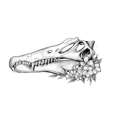 Pterodactyl Skull Tattoo, Dinosaur Tattoo Spinosaurus, Alligator Skull Drawing, Gator Skull Tattoo, Spinosaurus Sketch, Dino Skull Tattoo, Alligator Skull Tattoo, Dinosaur Skull Drawing, Dinosaur Skeleton Tattoo