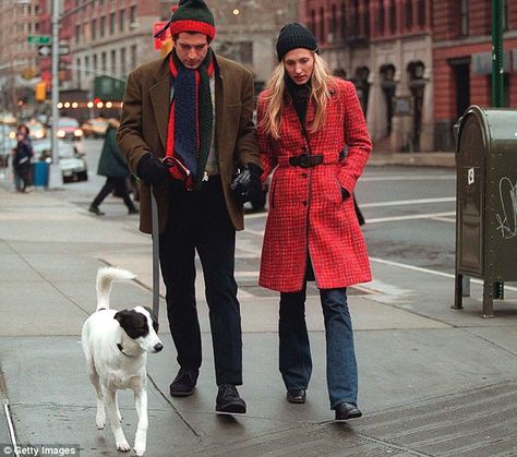 Tragic: John F. Kennedy Jr. - the son of President Kennedy - is seen here with wife Carolyn Bessette-Kennedy. The couple died when JFK Jr.'s plane crashed in 1999 Carolyn Bessette, John Junior, Michael Hutchence, Christian Slater, Jfk Jr, Mario Sorrenti, Robin Wright, Stylish Celebrities, John John