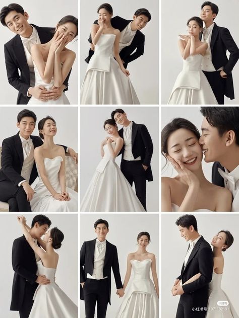 Cute Korean Wedding Photoshoot, Korean Wedding Prenup Shoot, Korean Couple Wedding Photo Shoot, Wedding Studio Poses, Studio Prenup Ideas, Pre Wedding Photoshoot Korean Photo Studio, Formal Prenup Shoot, Korean Prenup Shoot, Korean Prewedding Photoshoot