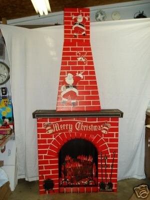 is a wonderful vintage full-sized Christmas cardboard fireplace with chimney! It has a realistic yule log. It is an electric fireplace, but the bulb and the small disc that creates the flickering eff Vintage Christmas Ephemera, Diy Christmas Fireplace, Cardboard Fireplace, 1950s Christmas, Christmas Ephemera, Christmas Collectibles, Christmas Fireplace, Old Christmas, Office Christmas