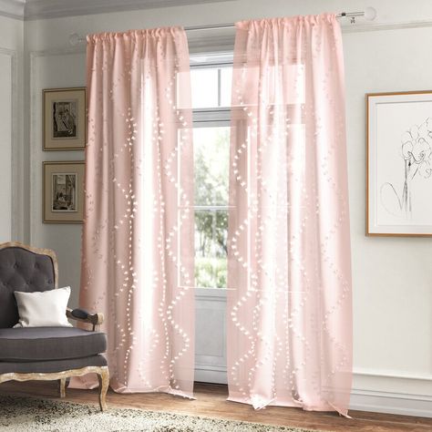 Kelly Clarkson Home Clifton Wave Solid Sheer Rod Pocket Single Curtain Panel & Reviews | Wayfair Canopy Curtains, Kelly Clarkson Home, Buy Curtains, Room Divider Curtain, Pink Curtains, Perfect Bedding, Sheer Curtain Panels, Relaxation Room, Drapery Rods