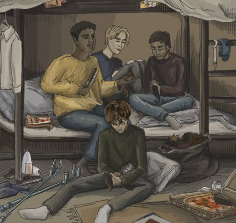 malcom, jb, willem and Jude from hanya yanagiharas book „a little life“ sit together in one of their dorm rooms combing hair for jbs New art project. The digital painting fits into the „a little life aesthetic“ of my other illustrations for the novel A Little Life Aesthetic Book, A Little Life Book Fanart, A Little Life Characters, A Little Life Book Aesthetic, A Little Life Fanart, A Little Life Aesthetic, Jude St Francis, Hanya Yanagihara, A Little Life Book