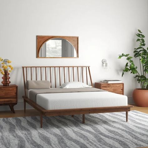 Mercury Row® Henline Solid Wood Spindle Bed & Reviews | Wayfair Spindle Headboard, Wood Spindle Bed, Mid Century Modern Bed, Spindle Bed, Slatted Headboard, Queen Bed Frame, Wood Headboard, Wood Platform Bed, Bedroom Furniture Beds