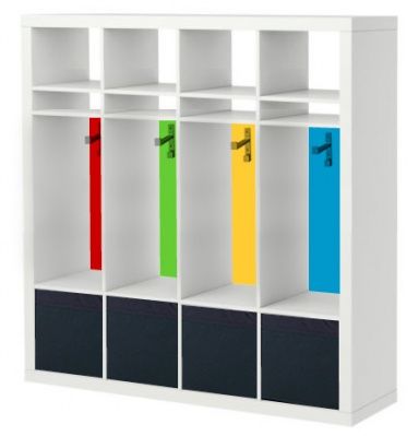 Expedit Hack Idea for Locker storage for the entrance; there needs to be a place for stuff the kids bring. Mudroom Hack, Kids Mudroom, Ikea Expedit Hack, Expedit Hack, Mudd Room, School Bag Storage, Garage Mudroom, Ikea Expedit, Diy Garage Storage