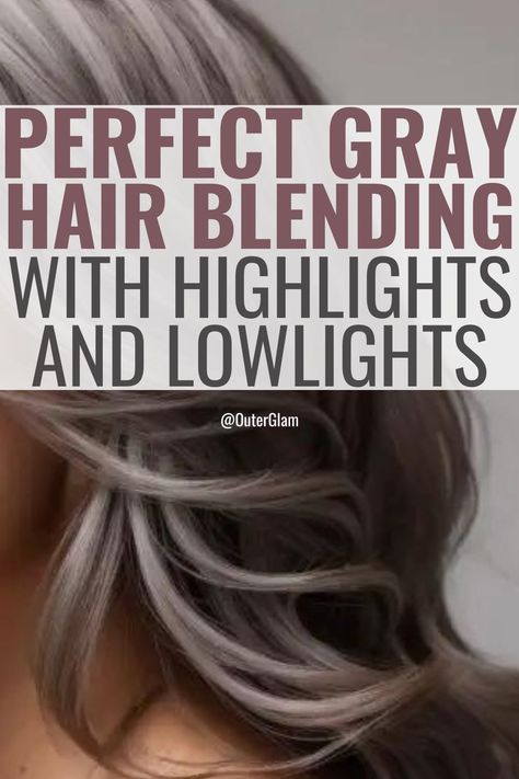 Whether you're embracing your natural gray or considering a new look, this article is for you. If you want to achieve the perfect blend of gray hair with highlights and lowlights, this is the information you need. Discover expert tips and techniques to achieve a stunning and natural-looking hairstyle that complements your unique style effortlessly. Camouflage Hair Color, Natural Grey Highlights, Blending Gray Hair With Light Brown, Hair Color For Gray Hair Highlights, Balayage, Ash Grey Lowlights, Blending Gray Hair With Dark Blonde, Grey With Blonde Highlights Going Gray, Brown Hair Highlights To Cover Gray