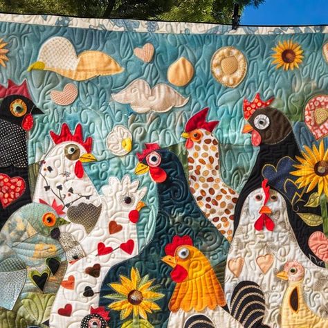 Vantique Store on Instagram: "Add a peck of color to your space with our Chicken Quilted Blanket! 🎨🐔 🛒→ https://vantique.net/chk68 #chicken #chickens #hens #roosters #farmhouse #farmlife #quilt #blanket" Chicken Quilt Patterns, Quilted Houses, Chicken Quilts, Chicken Applique, Easter Quilts, Farm Animal Quilt, Collage Quilts, Chicken Quilt, Chicken Pictures