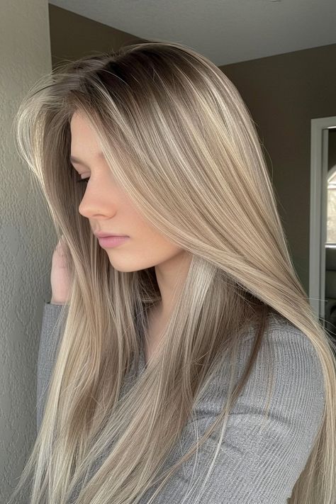 Hair Colors With Dark Roots, Blonde With Blonde Highlights, Grown Out Blonde Hair, Dark Roots Blonde Hair Balayage, Low Maintenance Hair Color, Cool Blonde Hair Colour, Rich Brown Hair, Beige Blonde Hair, Subtle Blonde Highlights