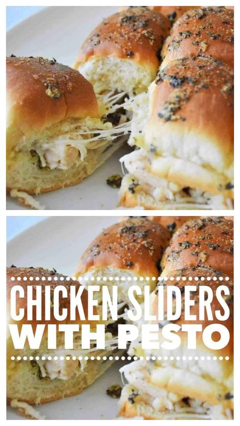 Hawian Roll Sandwiches, Recipe With Pesto, Easy Slider Recipes, Sliders Recipes Chicken, Chicken Mozzarella, Rolled Sandwiches, Slider Sandwiches, Chicken Sliders, Slider Buns