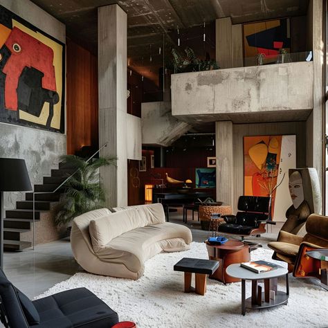 Incredible Interior Design, Bold Contemporary Interior Design, Art Gallery Apartment, Creative Home Interiors, Kitchen Design Open Space, Extraordinary Interior Design, Interior Design Abstract, Brutalist Mid Century Interior, Dream House Apartment