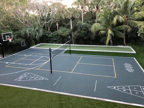 Volleyball Court Backyard, Bball Court, Tennis Court Backyard, Outdoor Shuffleboard, Outdoor Sports Court, Backyard Court, Basketball Court Backyard, Backyard Basketball, Backyard Sports