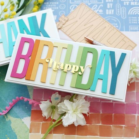 Simple Cricut Birthday Cards, Spellbinders Be Bold Color Block Happy Birthday, Simple Cricut Cards, Card Making Birthday Ideas, Happy Birthday Cricut Cards, Card Ideas Cricut, Circuit Birthday Cards, Cricut Bday Cards, Greeting Cards Cricut