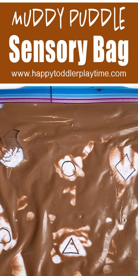 Muddy Puddle Shape Sensory Bag - HAPPY TODDLER PLAYTIME Sensory Bag Fillers, Groundhog Day Sensory Activities, Sensory Bags For Kindergarten, Camping Infant Activities, Shape Sensory For Toddlers, Pig Activities For Toddlers, Sensory Bags Preschool, Shapes Sensory Bin, Shape Sensory Bin