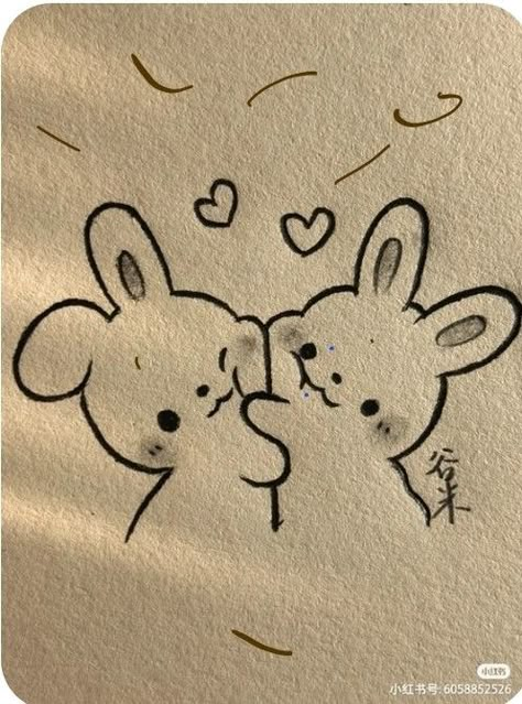 Friend Easy Drawing, Cute Bunny Couple Drawing, Cute Doodle For Girlfriend, Drawing Of Besties, Cute Besties Drawing, Cute Drawings For Bestie, Cute Easy Couple Drawings, Bestie Drawing Ideas, Besties Doodle