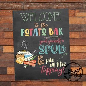 Chalkboard Taco Bar Sign DIY Printing INSTANT DOWNLOAD 2 | Etsy Potato Bar Party, Bar Signs Diy, Sign Up Sheet Template, Baked Potato Bar, Potato Bar, Cute Potato, Yard Party, Avocado Seed, Taco Bar