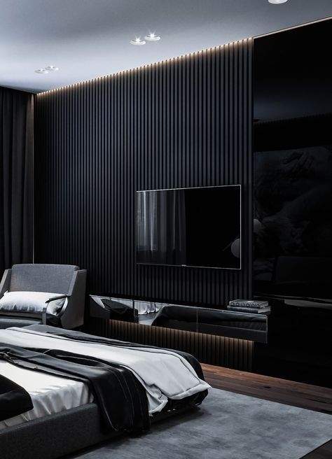 - Dubrovka - Master bedroom - Master bathroom - on Behance Bare Bedroom, Classy Rooms, Theater Rooms, Foyer Flooring, Black Bedroom Design, Aesthetic House, Futuristic Furniture, Tv Units, Rustic Home Design