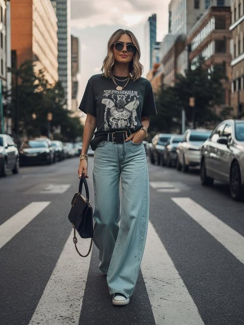 15 Fabulous Wide Leg Pant Outfit Ideas That'll Make You Ditch Your Skinny Jeans 13 Baggy Pants Sweater Outfit, Dark Boyfriend Jeans Outfit, Wife Leg Black Jeans Outfit, Oversized Jeans Outfit Women, Black Oversized Jeans Outfit, Pattern On Pattern Outfit, Mom Pants Outfit, Style Black Wide Leg Jeans, Wide Leg High Waist Jeans Outfit