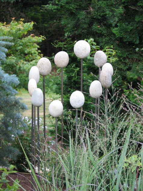 Rock Sculpture, Garden Art Sculptures, Book Sculpture, Garden Elements, Metal Garden Art, Sticks And Stones, Woodland Garden, Garden Trellis, Garden Stones