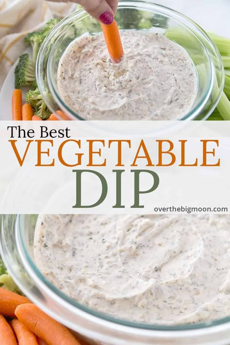 This is the BEST Vegetable Dip out there - the flavor is perfection! Serve with some fresh, crisp vegetables as a side or an appetizer! From overthebigmoon.com #veggiedip #vegetabledip #appetizer #vegetables #vegetabledipappetizer Best Vegetable Dip, Best Veggie Dip, Vegetable Dip Recipe, Veggie Dip Recipe, Vegetable Dips, Vegetable Dip, Vegetable Tray, Dip Recipes Easy, Veggie Dip