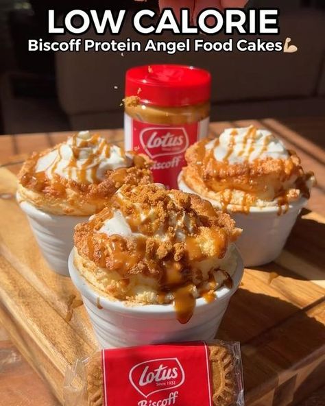 Daily Nutrition Tips on Instagram: "130 CAL BISCOFF PROTEIN FOOD CAKES💪🏼🧁
High Protein & Delicious!

Follow 👉 @goalnutritiontips for all the best high recipes in one place!

By @_aussiefitness 

Find this recipe and more in the Elite Low Calorie & High Protein Cookbook Now 50% off‼️ Link in Bio 🔥

(Each - 3 In Total)
MACROS: 130 CAL | 7.3gC | 5.3gF | 12.6gP

Ingredients 👇🏼
- 6 Egg Whites (200-210g - must be from REAL eggs not carton egg whites for it to work)
- 15g Vanilla Protein Powder Blend (Whey/Casein)
- 5g Cream Of Tartar
- 10g Stevia (or choice of sweetener)
- Vanilla Extract

Toppings 👇🏼 (amount can be customised to your own liking)
- 15g Light Whipped Cream (on each food cake)
- 20g Melted Biscoff Spread (melt 20g & drizzle it across all the food cakes evenly)
- 1/2 Crush Biscoff Protein, Low Cal Dessert, Biscoff Spread, Protein Food, Protein Cake, Protein Desserts, Low Calorie Desserts, Vanilla Protein Powder, Low Carb Meals Easy