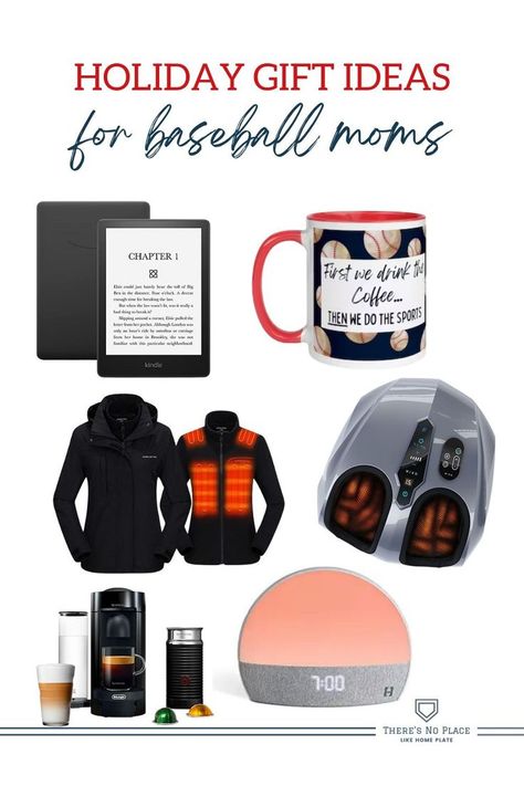 Visual gift guide for Christmas Gifts for Baseball Moms including a coffee cup, espresso machine, foot massager, and heated jacket. Baseball Dad Gifts, Dad Gifts For Christmas, Baseball Christmas Gifts, Baseball Christmas Tree, Baseball Family, Baseball Mom Gifts, Baseball Christmas, Team Mom, Gifts For Christmas