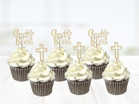 Baptism Cupcake Toppers/ God Bless Topper/ Baptism Food Picks / Christening Cupcake Toppers/ Cross Topper / Religious Decor/ Baptism Decor - Etsy Baptism Food, Baptismal Ideas, Cross Topper, Baptism Cupcakes, Christening Cupcakes, Baptism Decor, Food Picks, Cupcake Toppers, God Bless