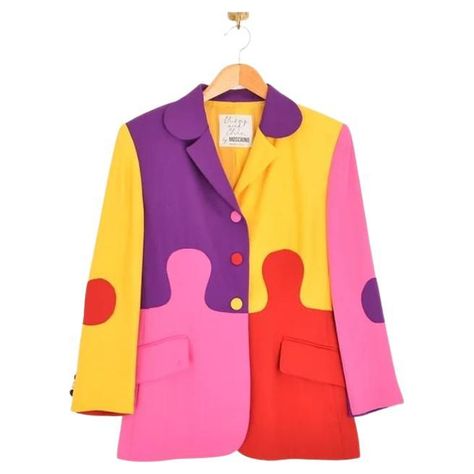 Maximalism Outfit, Colourful Blazer, Cubism Fashion, Funky Blazer, Fun Jackets, Eccentric Clothes, Colorful Blazer, Moschino Vintage, Teacher Wear