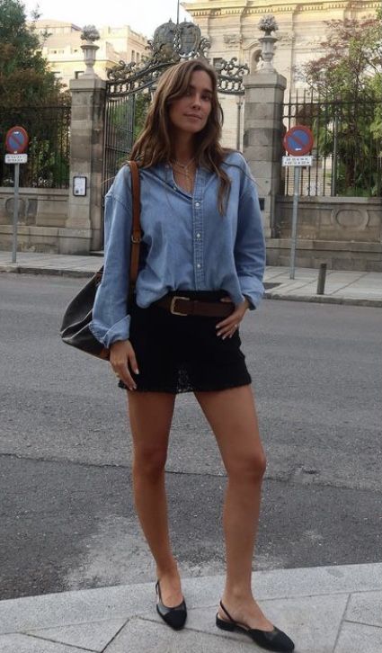 Spanish Street Style
#MadrileniansInMadrid
Moda Española
Madrilenians
#BarcelonaStreetStyle
Maria Pombo
Isa Hernaez Denim Shirt Summer Outfit, Denim Button Up Shirt Outfit Summer, Blue Skirts Outfit, Cute Black Outfits Casual, Ralph Lauren Denim Shirt Outfit, Button Down And Skirt Outfit, Channel Flats, Shirt With Skirt Outfit, Denim Shirt With Skirt