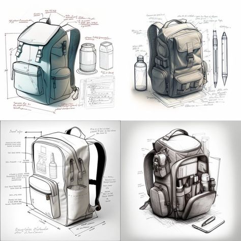 Backpack Design Ideas, Backpack Design Concept, Backpack Drawing, Backpack Art, Backpack Design, City Sketch, Object Drawing, Industrial Design Sketch, Art Drawings Sketches Pencil