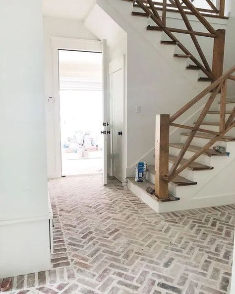 Southern Cozy Living Room, Tile That Goes With Dark Wood Floors, Small Home Big Style, Brick To Wood Floor Transition, Kitchen Flip, Modern Farmhouse Flooring, Brick Ideas, Brick Floor, Interior Brick