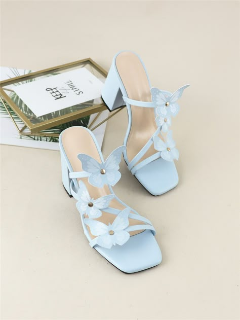 Baby Blue Shoes, Baby Blue Heels, Sandals Shein, Sole Sisters, Butterfly Heels, Butterfly Shoes, Fancy Heels, Blue High Heels, Fairy Shoes