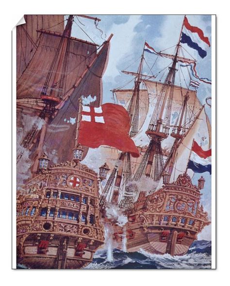 Anglo Dutch Wars, Dutch Flag, British School, Sea Battle, Poster Size Prints, A4 Poster, Military History, 17th Century, Art Reproductions