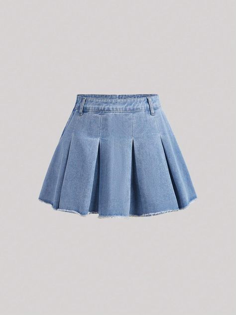 SHEIN Teen Girl Solid Pleated Raw Hem Denim SkirtI discovered amazing products on SHEIN.com, come check them out! Shein Skirts, Girls Denim Skirts, Girls Fall Outfits, Denim Skirts, Lace Lingerie Set, Girls Denim, Streetwear Outfits, Cute Skirts