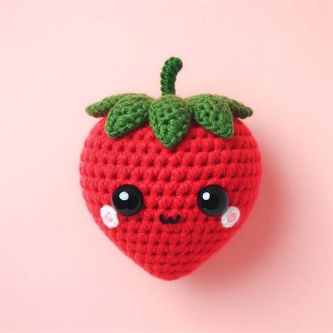 Crochet Cute Strawberry Amigurumi Pattern - All Amigurumi Crochet Strawberry Amigurumi, Strawberry Crochet Pattern Free, Crochet Strawberry Pattern Free, Cute Crochet Strawberry, Strawberry Amigurumi, Amigurumi Strawberry, Plushie Ideas, Strawberry Crochet, Crochet Plushies