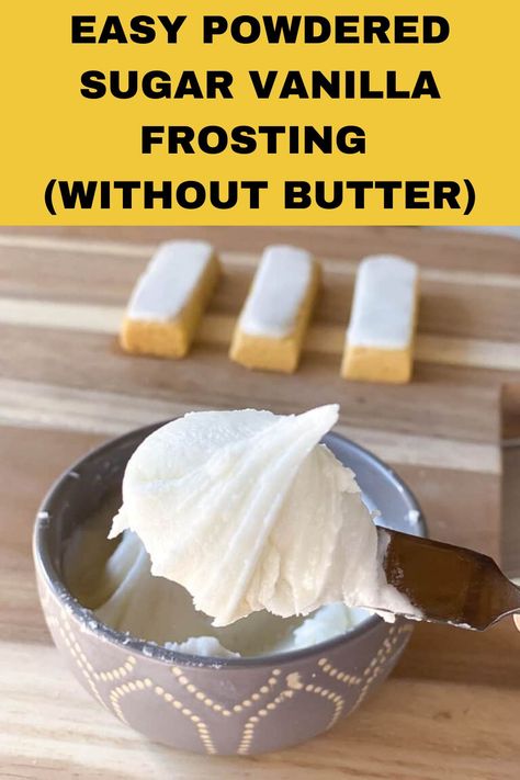 Homemade Frosting No Butter, No Milk Frosting Recipe, No Butter Buttercream Frosting, Easy Vanilla Frosting Simple, No Butter Icing Recipes, Buttercream Without Butter, Cheap Frosting Recipes, Frosting Recipes No Butter, Frosting Recipes Easy No Butter