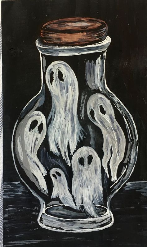 Halloween Aesthetic Painting Ideas, Cute Ghost Painting Ideas, Halloween Painting Simple, Halloween Canvas Art Diy, Halloween Drawings Ghost, Ghost Painting Aesthetic, Big Canvas Painting Ideas Easy, Halloween Painting Ideas On Canvas, Spooky Paintings