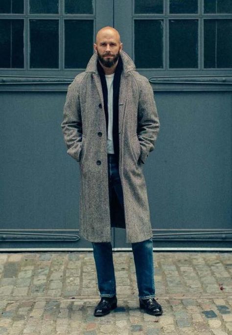 Herringbone Coat Outfit, Herringbone Overcoat, Savile Row Tailoring, Long Coat Outfit, Man's Overcoat, Overcoat Men, Donegal Tweed, Herringbone Coat, Herringbone Jacket