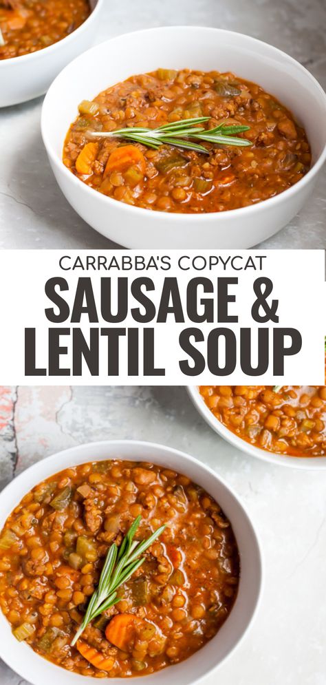 Copycat Carabas Lentil Soup, Lentil Soup With Kale And Sausage, Lentil Sausage Recipes, Lentil Soup Recipe With Sausage, Spicy Sausage And Lentil Soup, Lentil Recipes With Sausage, Best Red Lentil Soup Recipe, Carabas Lentil Sausage Soup, Lentil And Sausage Soup Crock Pot