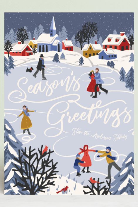 Seasons Greetings Illustration, Natal, Classic Christmas Illustration, Seasons Greetings Design, Winter Card Ideas, Winter Greeting Cards, Holiday Card Design, Winter Greetings, Christmas Card Illustration