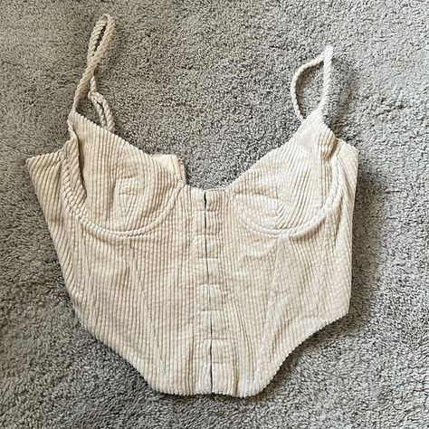 Never Worn Cream Corduroy Corset Style Top The Foxy Kind - Size Medium Cream Colored Clothes, Handmade Corset Top, Simple Corset Top, Corduroy Corset, Corset Diy, Corset Fashion Outfits, Madison Beer Outfits, Corduroy Top, Corset Shirt