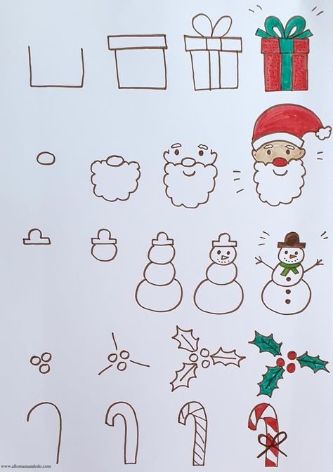 Apprendre à dessiner Noël (fiches étapes dessin à imprimer!) - Allo Maman Dodo Trin For Trin Tegning, Easy Christmas Drawings, Christmas Drawings, Birthday Card Craft, Christmas Doodles, Easy Doodle Art, Easy Doodles Drawings, Christmas Drawing, Cute Easy Drawings