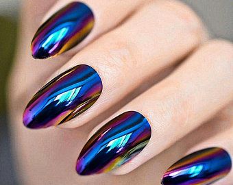 Blue Acrylic Nails, Purple Nail, Her Nails, Almond Acrylic Nails, Super Nails, Coffin Nails Long, Metallic Nails, Trendy Nail Art, Nail Shapes